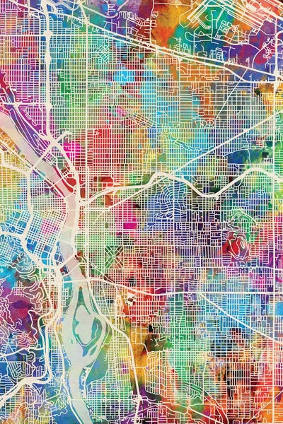 Housewarming Gifts: Portland Oregon City Map I by Michael Tompsett
