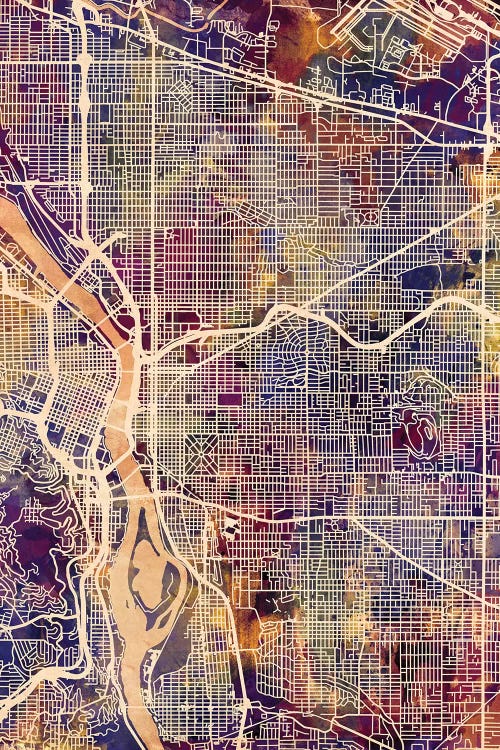 Portland Oregon City Map II by Michael Tompsett wall art