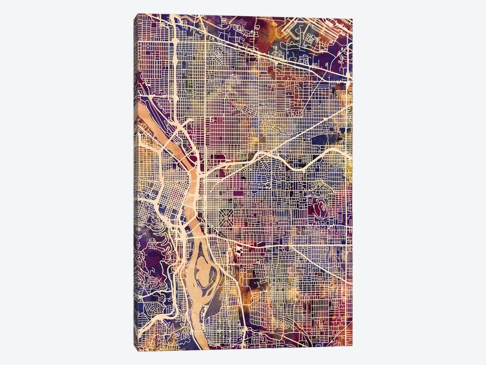 Portland Oregon City Map II by Michael Tompsett 1-piece Canvas Art Print
