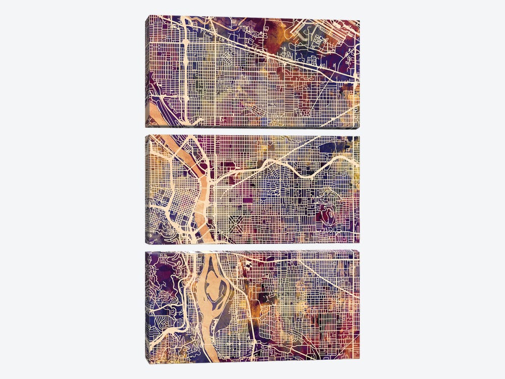 Portland Oregon City Map II by Michael Tompsett 3-piece Art Print