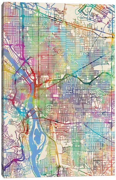 Portland Oregon City Map III Canvas Art Print - Portland Art