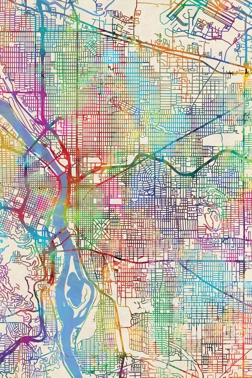 Portland Oregon City Map III by Michael Tompsett wall art