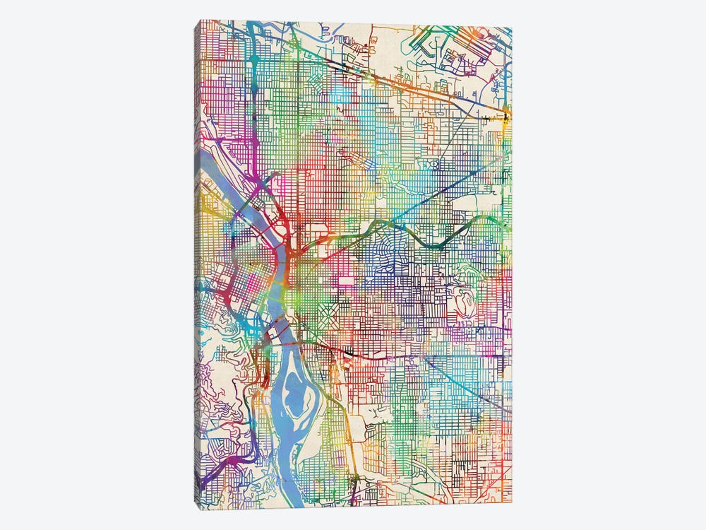 Portland Oregon City Map III by Michael Tompsett 1-piece Canvas Wall Art