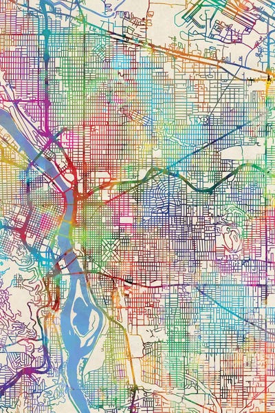 Portland: Portland Oregon City Map III by Michael Tompsett