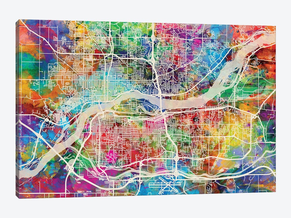 Quad Cities Street Map I by Michael Tompsett 1-piece Art Print