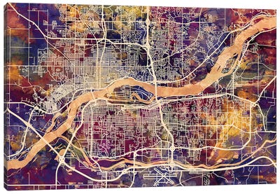 Quad Cities Street Map II Canvas Art Print - Urban Maps
