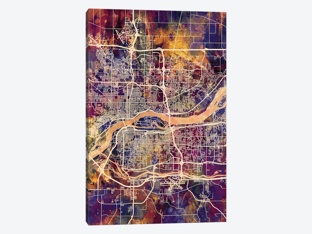 Quad Cities Street Map IV by Michael Tompsett 1-piece Canvas Wall Art