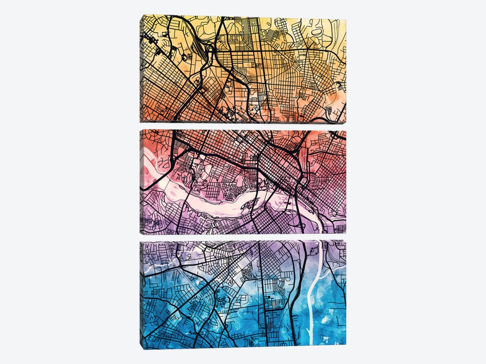 Richmond Virgina City Map IV by Michael Tompsett 3-piece Canvas Art Print