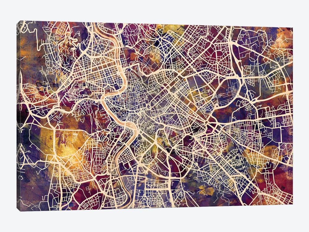 Rome Italy City Street Map III by Michael Tompsett 1-piece Canvas Art Print