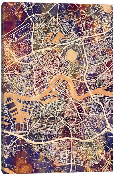 Rotterdam Netherlands City Map II Canvas Art Print - Netherlands Art