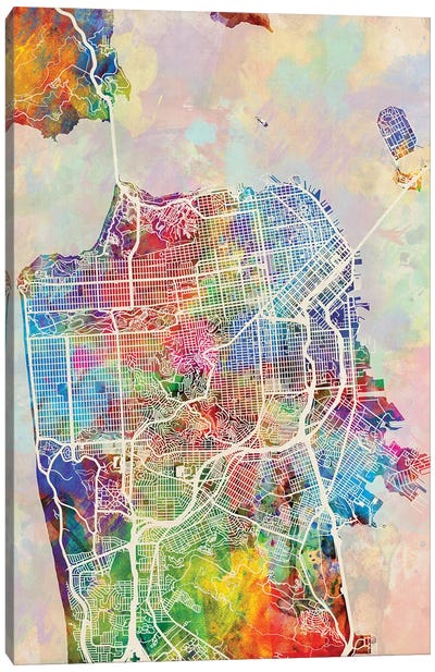 San Francisco City Street Map I Canvas Art Print - San Francisco Art