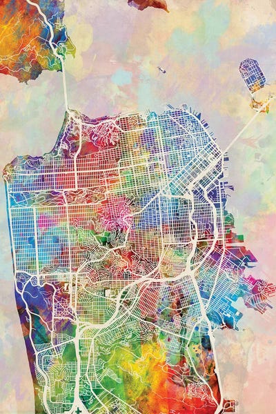 Large Map Art - Canvas Prints: San Francisco City Street Map I by Michael Tompsett