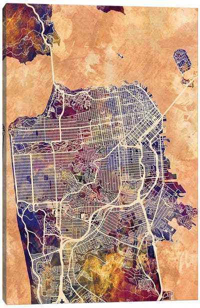 San Francisco City Street Map II Canvas Art Print - Maps