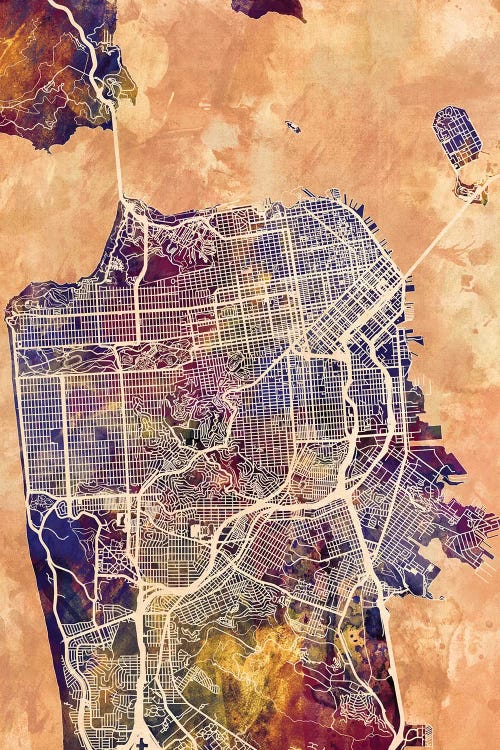 San Francisco City Street Map II by Michael Tompsett wall art