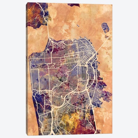 San Francisco City Street Map II Canvas Print #MTO1775} by Michael Tompsett Canvas Print