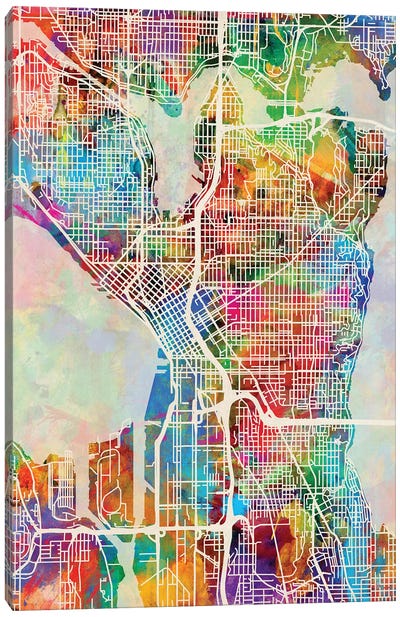 Seattle Washington Street Map I Canvas Art Print - Seattle Maps