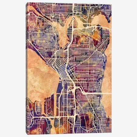 Seattle Washington Street Map II Canvas Print #MTO1777} by Michael Tompsett Canvas Art Print
