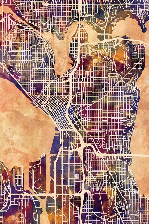 Seattle Washington Street Map II by Michael Tompsett wall art