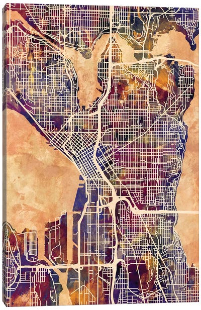 Seattle Washington Street Map II Canvas Art Print - Seattle Maps