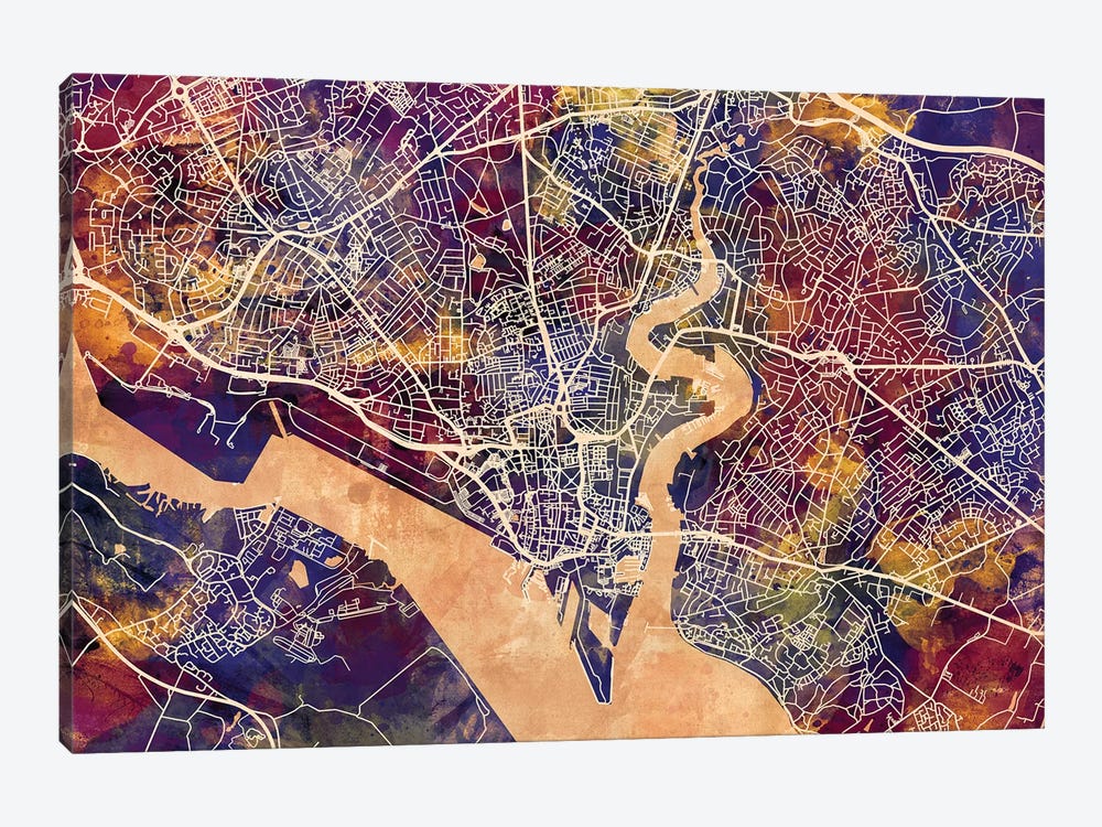 Southampton England City Map II by Michael Tompsett 1-piece Canvas Wall Art