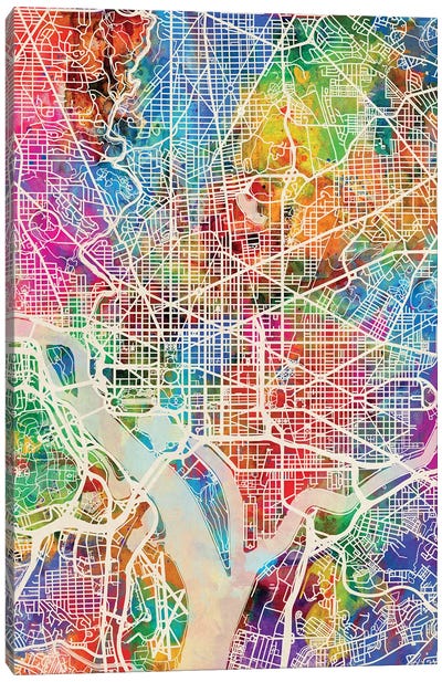 Washington DC Street Map I Canvas Art Print - Urban Maps