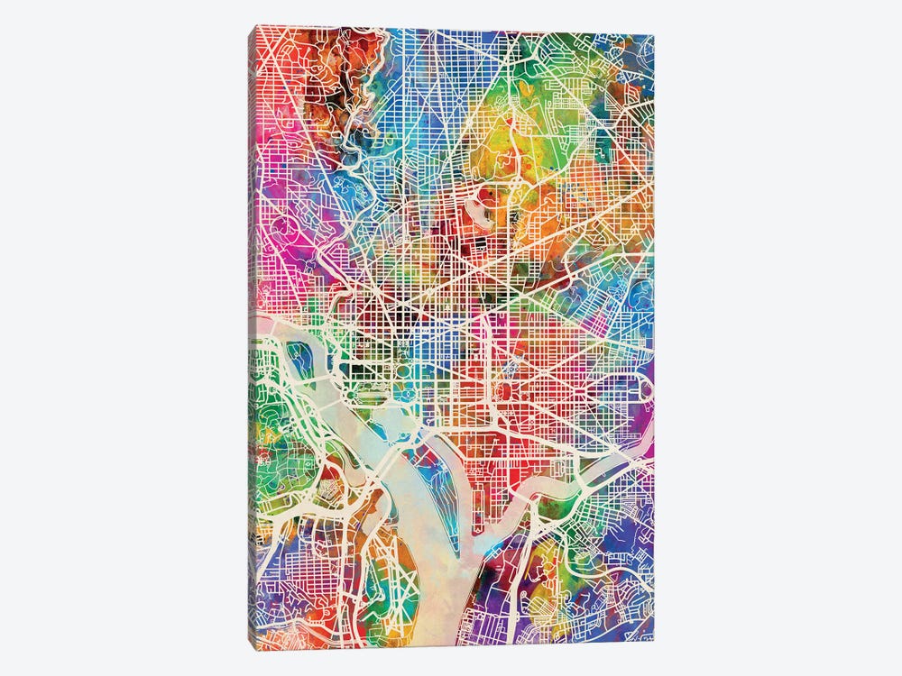 Washington DC Street Map I by Michael Tompsett 1-piece Canvas Art Print