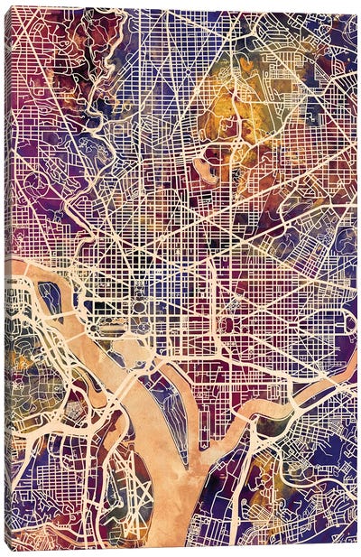 Washington DC Street Map II Canvas Art Print - Washington D.C. Art