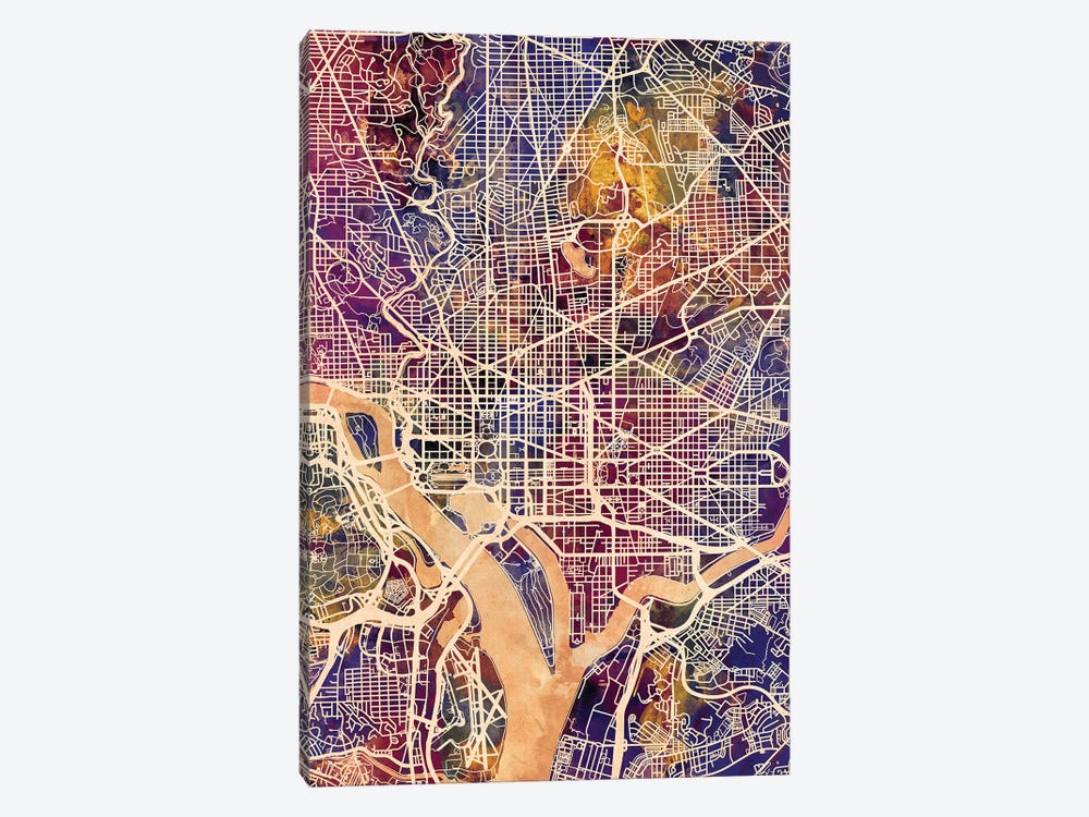 Washington DC Street Map II by Michael Tompsett 1-piece Canvas Artwork