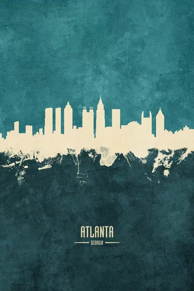 White On Teal Atlanta Georgia Skyline