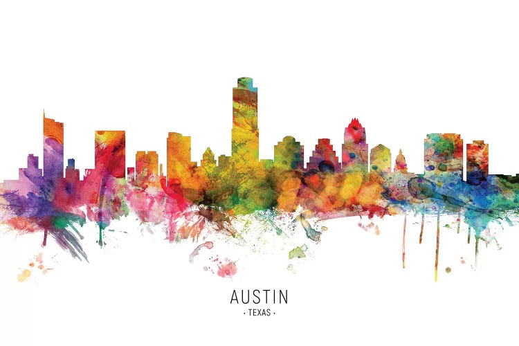 Color Splash Austin Texas Skyline by Michael Tompsett wall art
