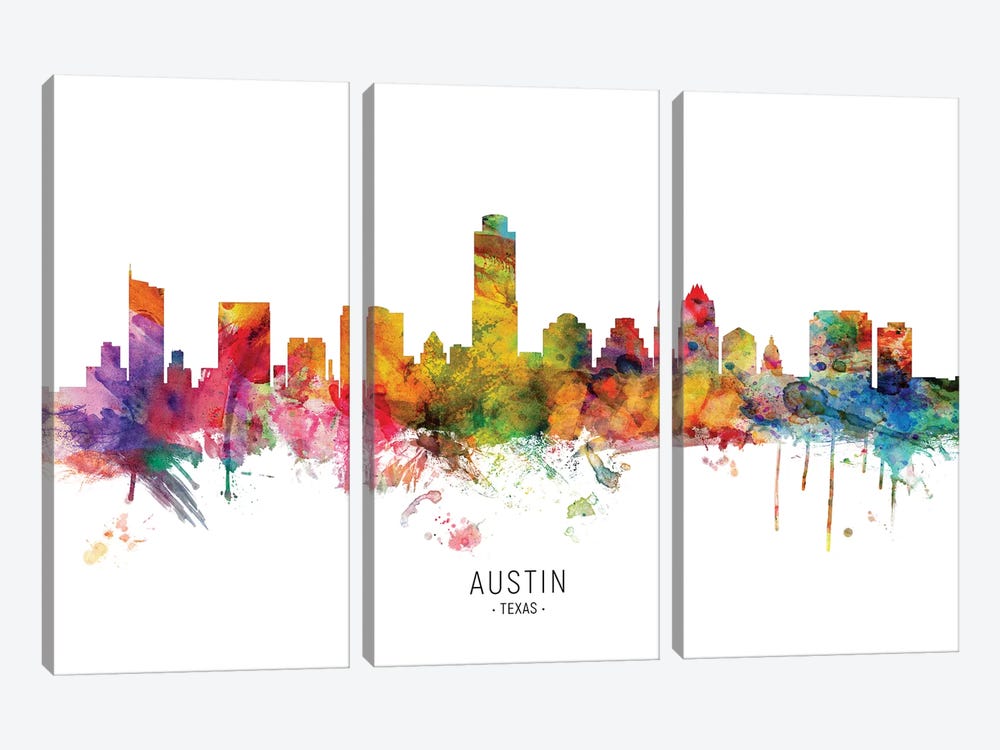 Austin Texas Skyline by Michael Tompsett 3-piece Canvas Artwork