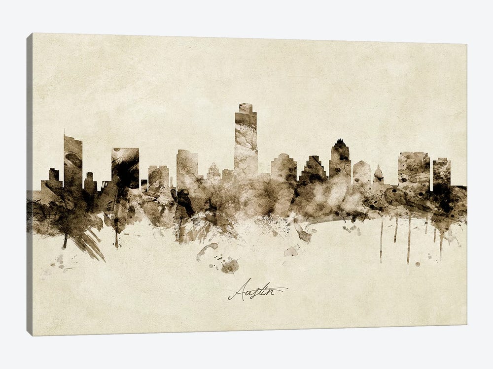 Austin Texas Skyline by Michael Tompsett 1-piece Canvas Artwork