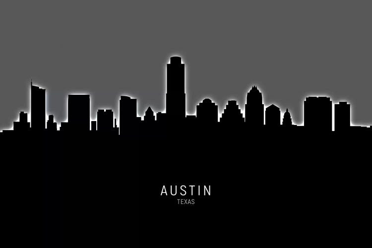 Black On Gray Austin Texas Skyline by Michael Tompsett wall art