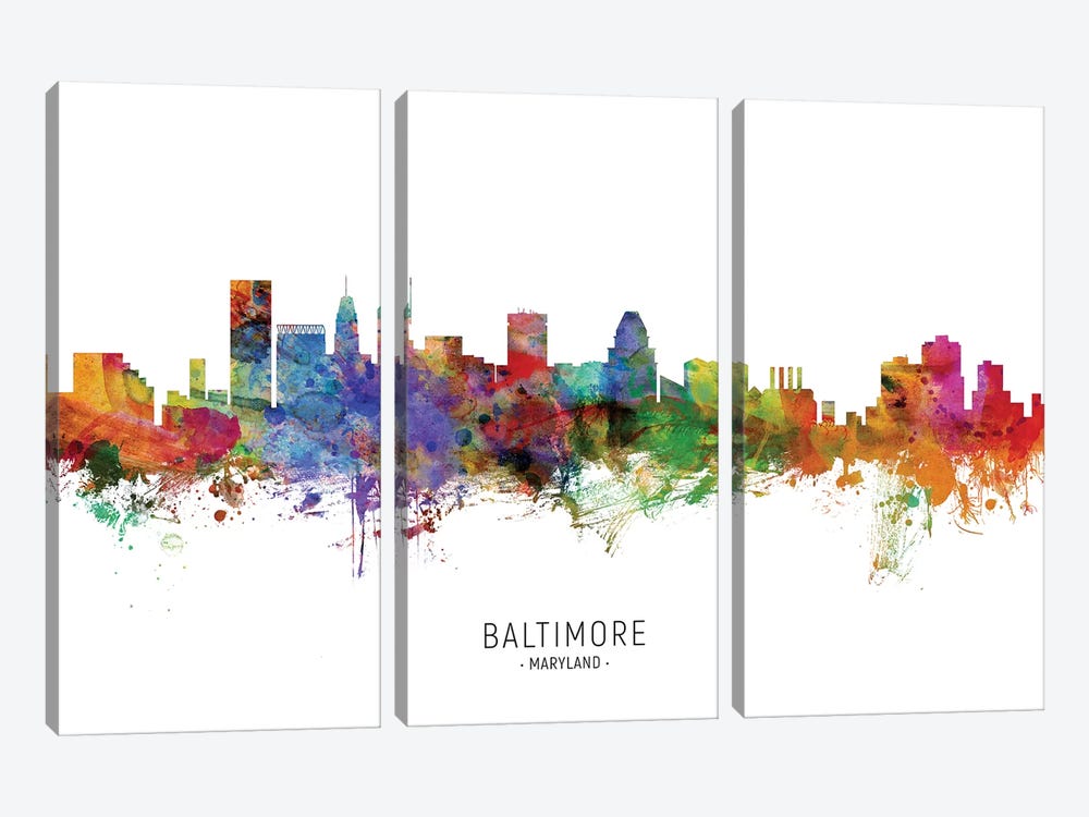 Baltimore Maryland Skyline by Michael Tompsett 3-piece Canvas Art Print