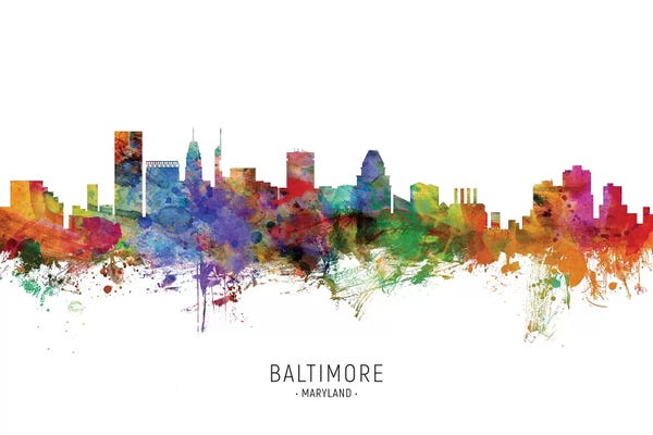 Maryland: Color Splash Baltimore Maryland Skyline by Michael Tompsett
