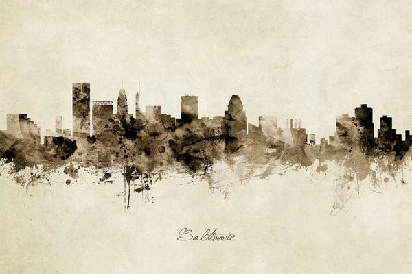 Industrial Office: Ink Splash Baltimore Maryland Skyline by Michael Tompsett