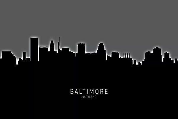 Maryland: Black On Gray Baltimore Maryland Skyline by Michael Tompsett