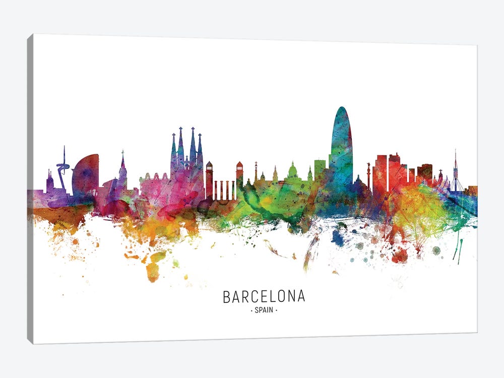 Barcelona Spain Skyline by Michael Tompsett 1-piece Canvas Wall Art