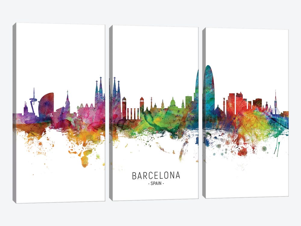 Barcelona Spain Skyline by Michael Tompsett 3-piece Canvas Art