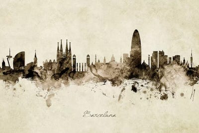 Ink Splash Barcelona Spain Skyline by Michael Tompsett art print