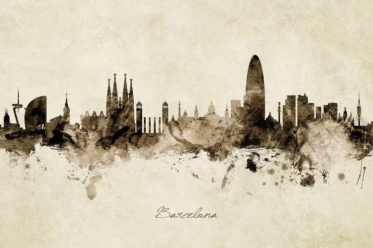 Ink Splash Barcelona Spain Skyline