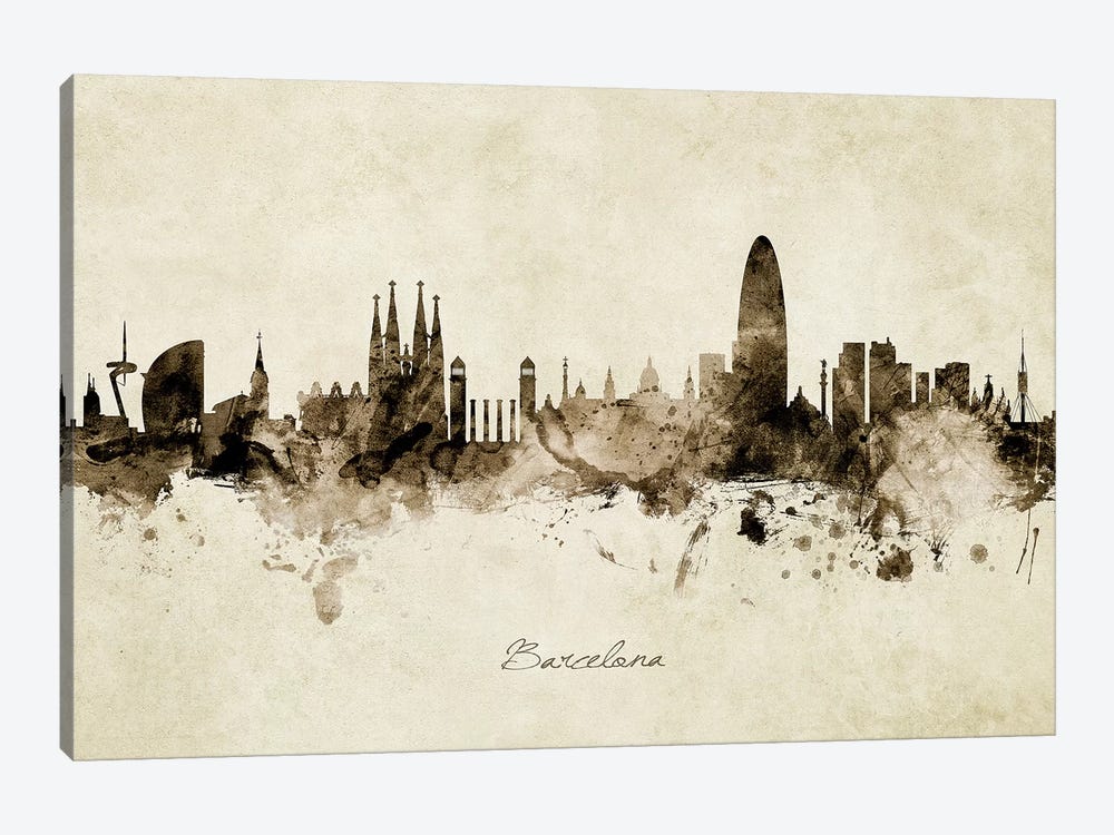 Barcelona Spain Skyline by Michael Tompsett 1-piece Canvas Print