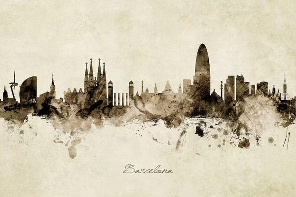 Industrial Office: Ink Splash Barcelona Spain Skyline by Michael Tompsett