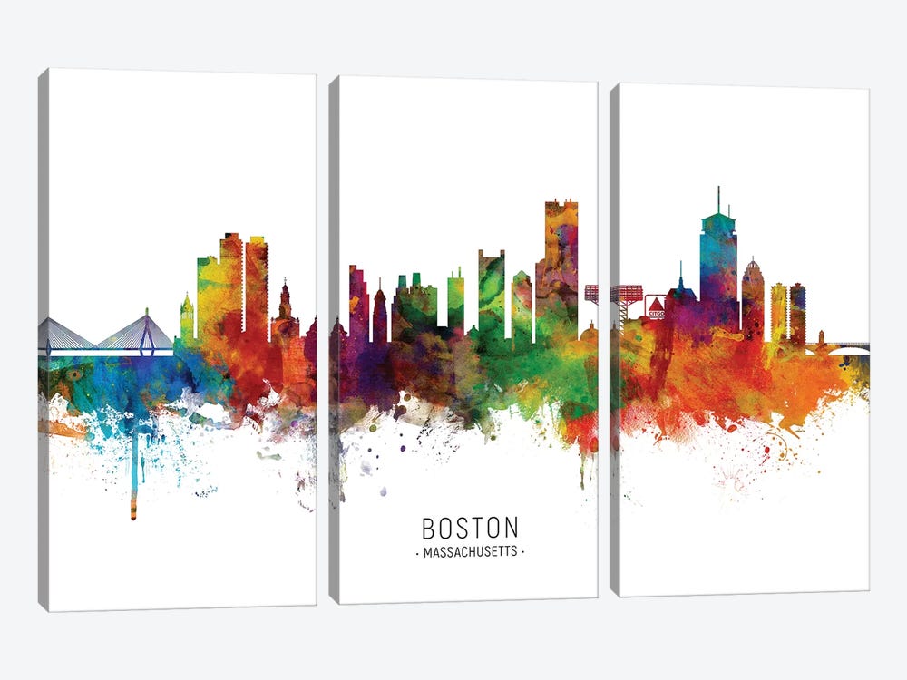 Boston Massachusetts Skyline by Michael Tompsett 3-piece Canvas Art