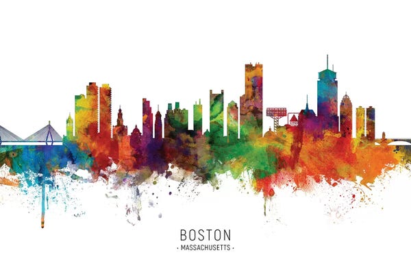 Typography: Color Splash Boston Massachusetts Skyline by Michael Tompsett