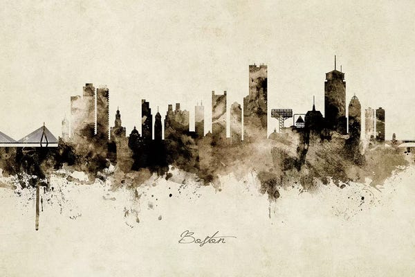 Industrial Office: Ink Splash Boston Massachusetts Skyline by Michael Tompsett