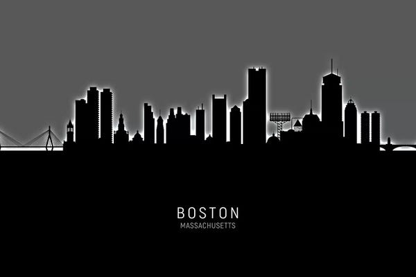 Industrial Office: Black On Gray Boston Massachusetts Skyline by Michael Tompsett
