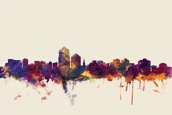 Albuquerque: Beige Background Skyline Of Albuquerque, New Mexico, USA by Michael Tompsett
