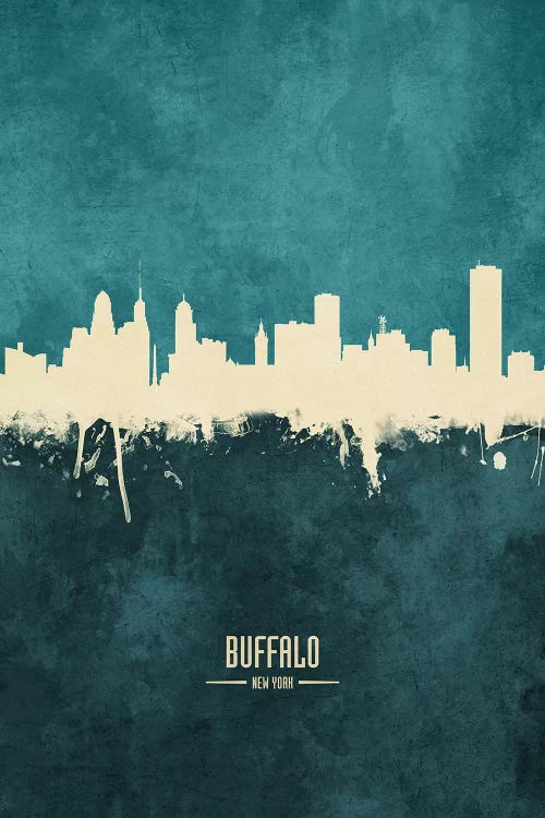 White On Teal Buffalo New York Skyline