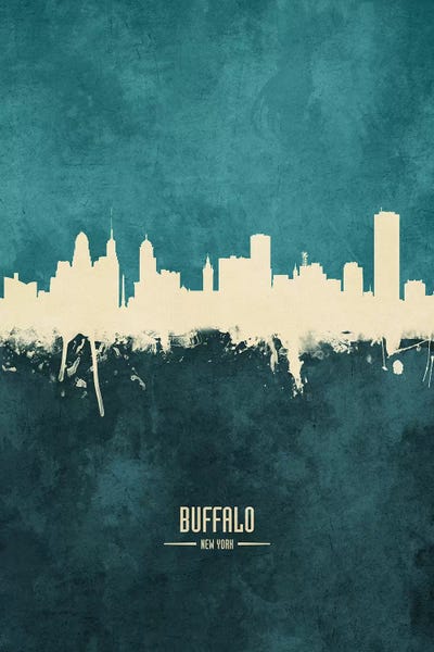 White On Teal Buffalo New York Skyline